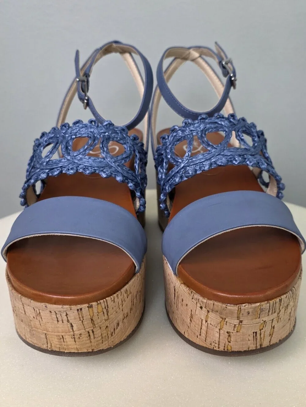 Jessica Simpson Callri Cork Platform Wedge Sandals Ash Blue NWT 7.5M Boho Chic